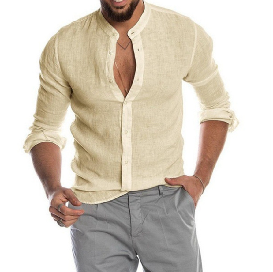 Herren Leinenhemd Bequem Leicht Sommer
