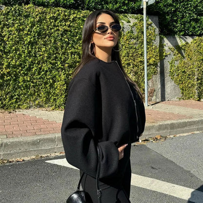 Damen Bomberjacke Elastisch Reißverschluss Modern