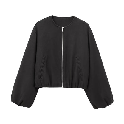 Damen Bomberjacke Elastisch Reißverschluss Modern