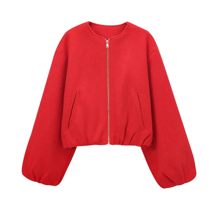 Damen Bomberjacke Elastisch Reißverschluss Modern