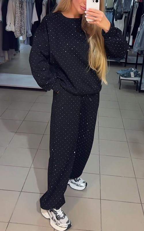 Bequemer Damen Jogginganzug Funkelnd Glitter - BerlinGlamour
