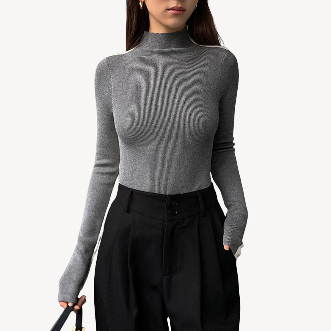 Zweifarbiges Rollkragen-Strickoberteil für Damen | Loravelle 0