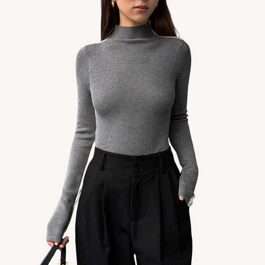 Zweifarbiges Rollkragen-Strickoberteil für Damen | Loravelle 0