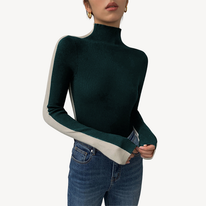 Zweifarbiges Rollkragen-Strickoberteil für Damen | Loravelle 1