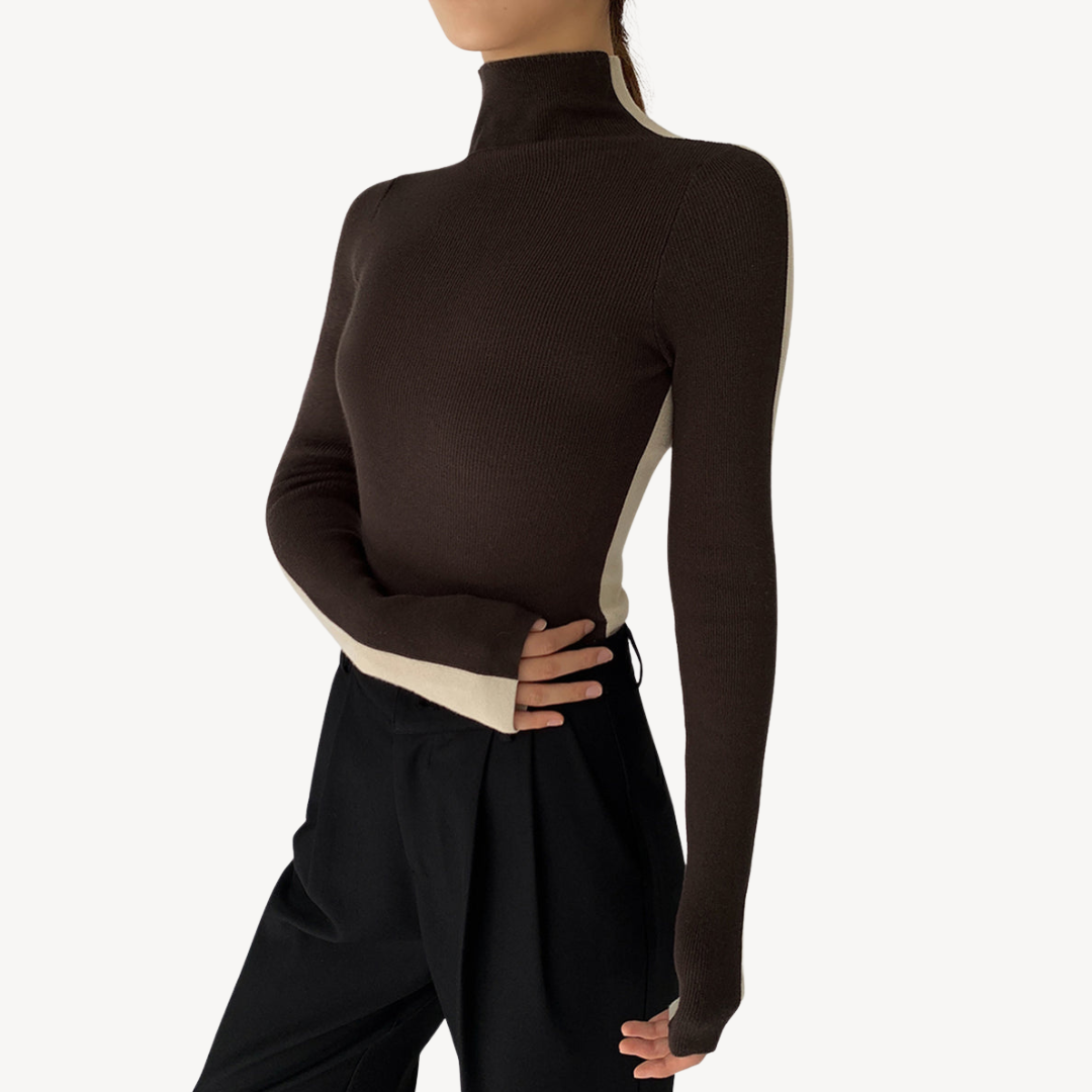 Zweifarbiges Rollkragen-Strickoberteil für Damen | Loravelle 2