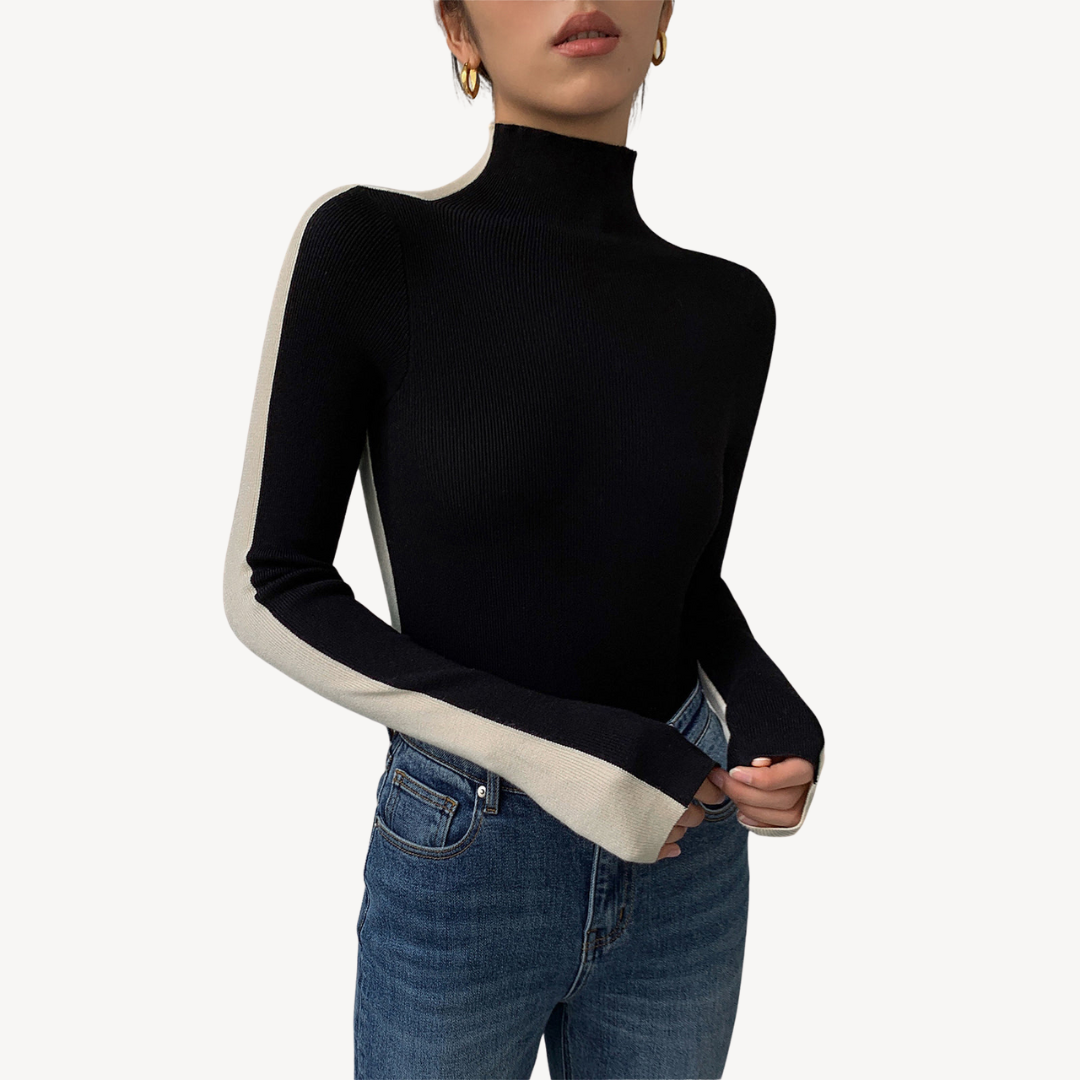 Zweifarbiges Rollkragen-Strickoberteil für Damen | Loravelle 3