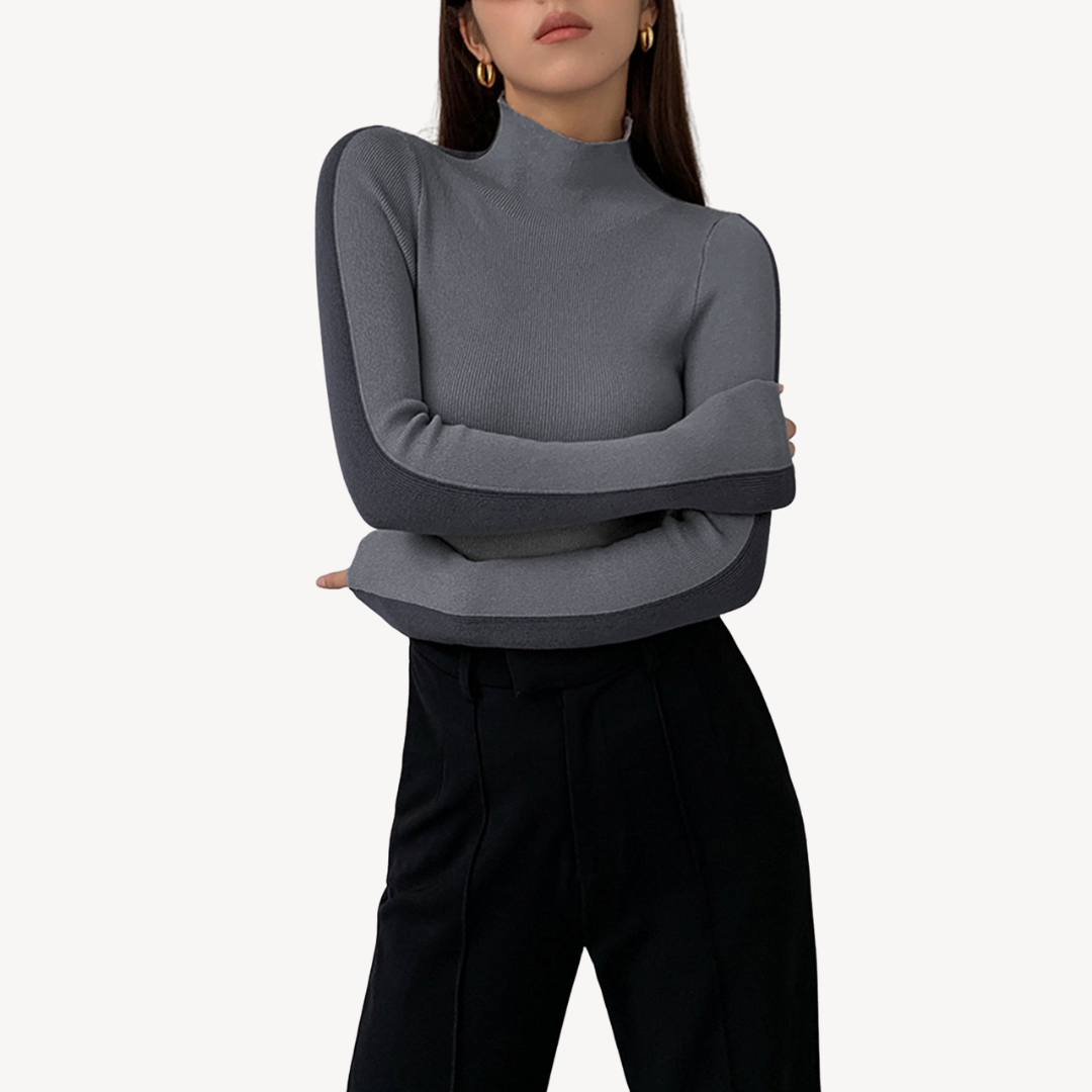 Zweifarbiges Rollkragen-Strickoberteil für Damen | Loravelle 4