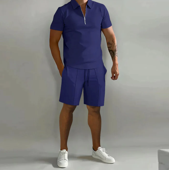 Zweiteiler | Kurzarm | Poloshirt | Shorts und Shirt im Set | Herrenbekleidung-Marineblau-S-Chaps Herrenmode
