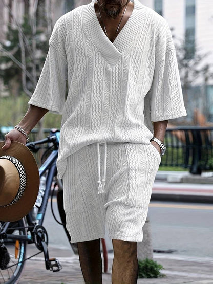 Herren Kurzarm Set Gestrickt Zweiteilig Modern - BerlinGlamour