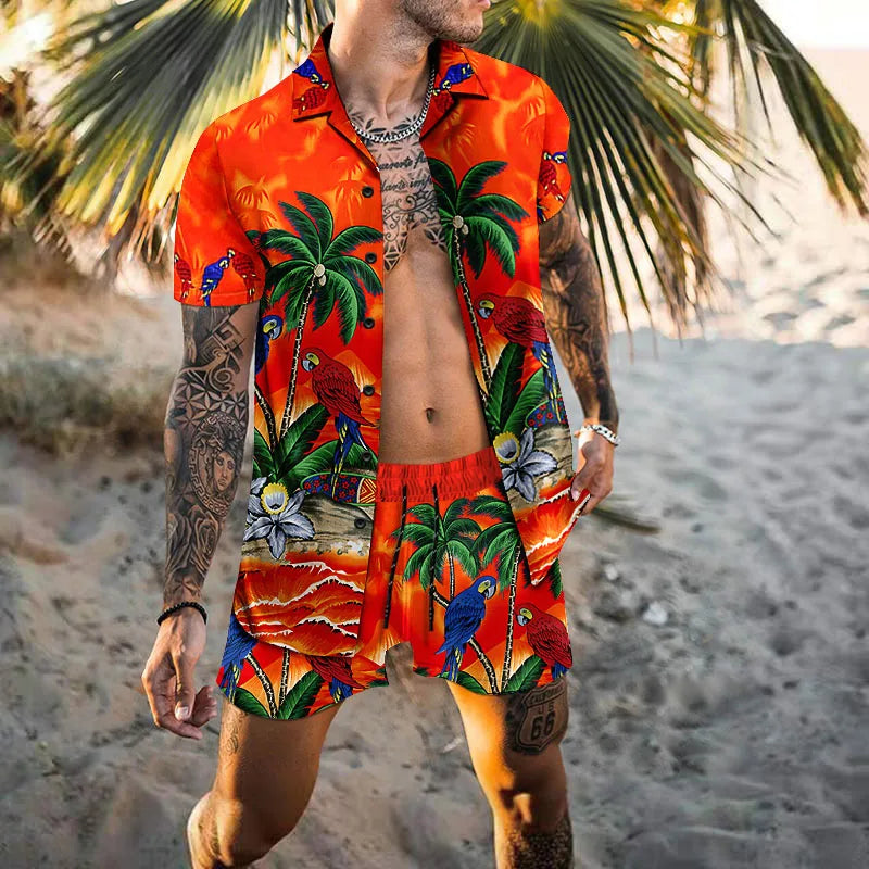 Herren Sommer Set Kurzarm Hawaiihemd Shorts - BerlinGlamour