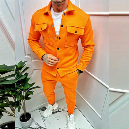 Zweiteiliges Set - Herren Überhemd und Slim Fit Jogger Set-Orange-S-Chaps Herrenmode