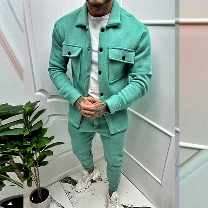 Zweiteiliges Set - Herren Überhemd und Slim Fit Jogger Set-Türkis-S-Chaps Herrenmode