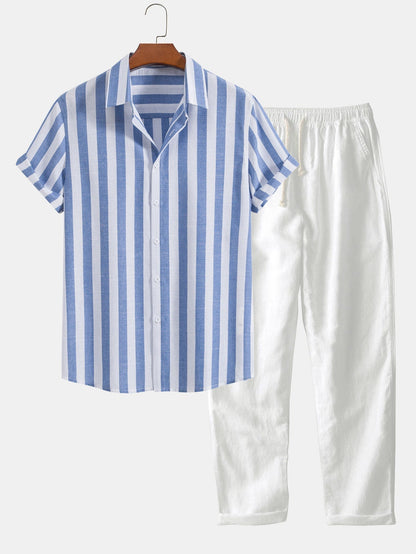 Leinen Hemd und Hose Set Kurzarm Sommer - BerlinGlamour