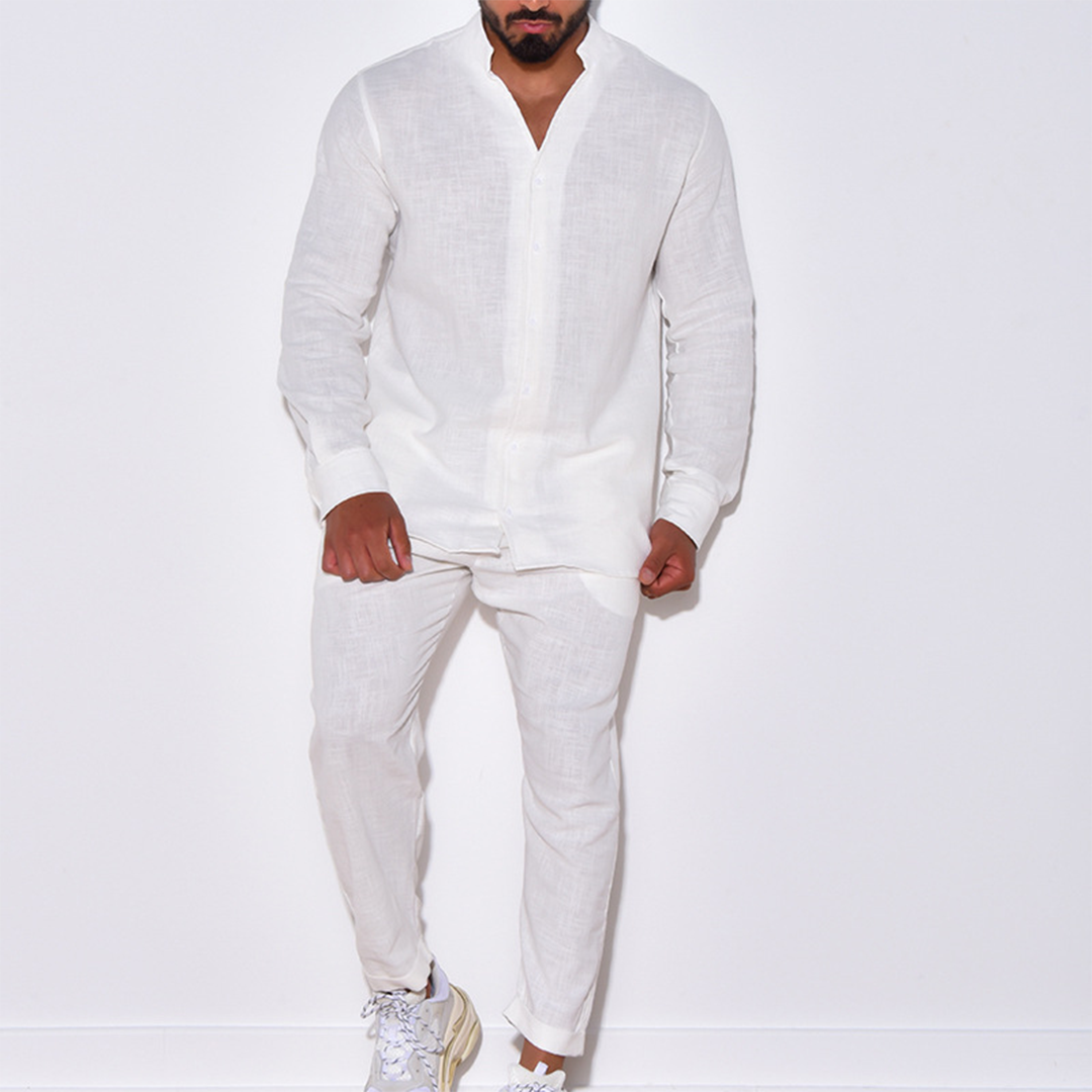 Herren Leinenanzug Langarm Set Zweiteilig Modern - BerlinGlamour