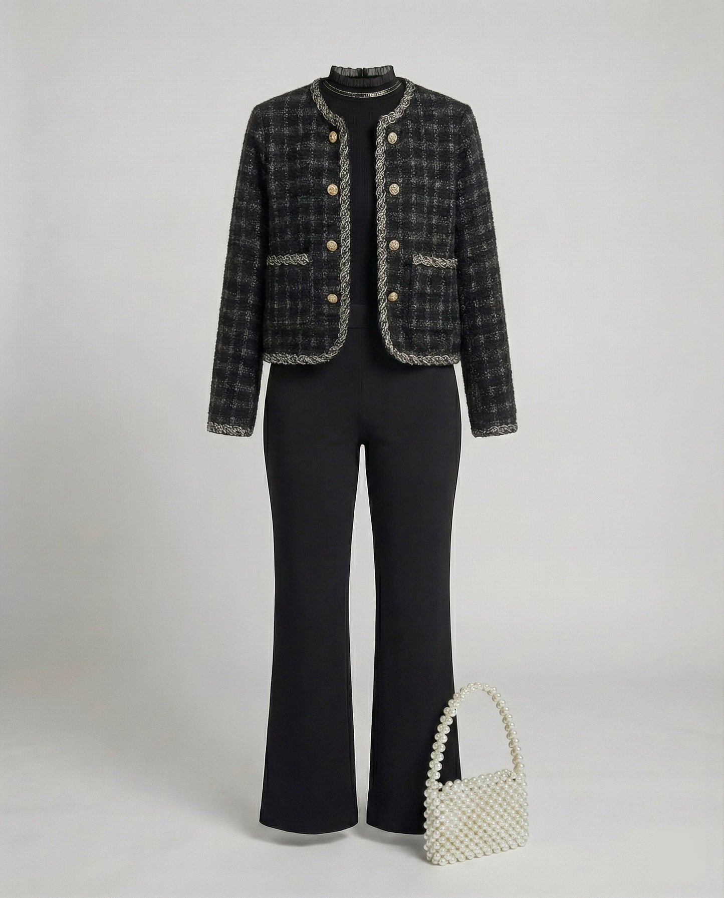 Bouclé-Set Kurz Strickjacke Midirock Damen