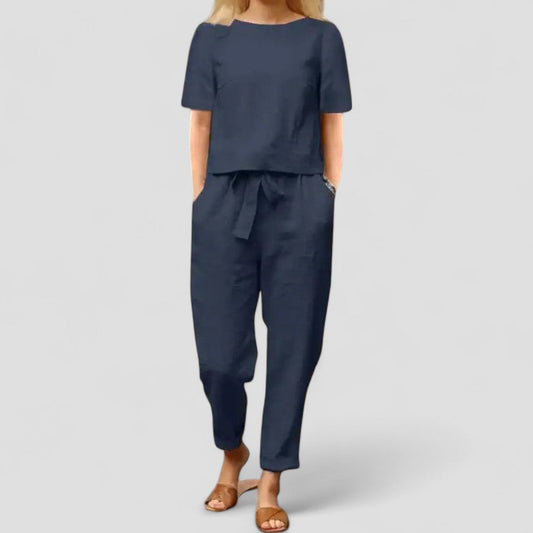 Zweiteiliges Jumpsuit-Set aus Leinen mit entspannter Passform 0