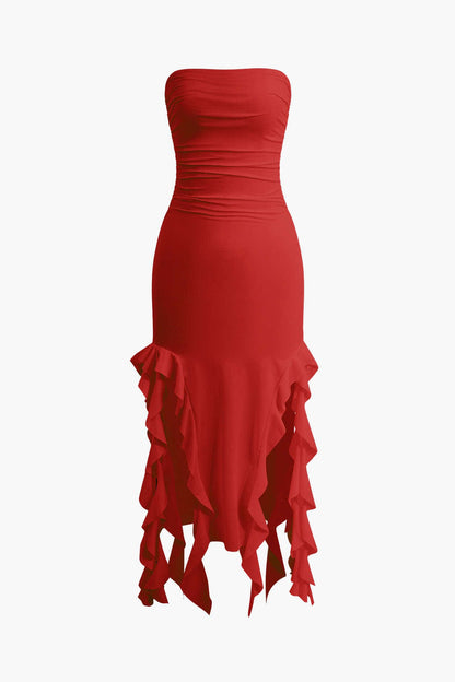Elegantes Maxikleid mit Volant und Rüschen