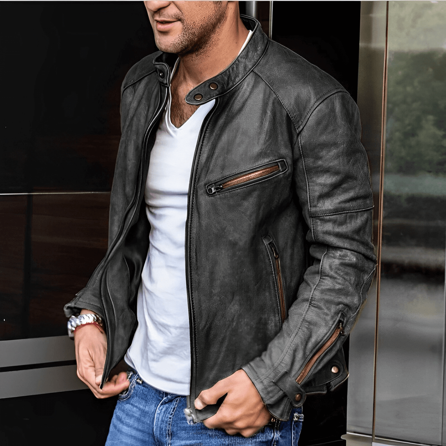 Lederjacke Männer Stylisch Schnitt Schwarz - BerlinGlamour