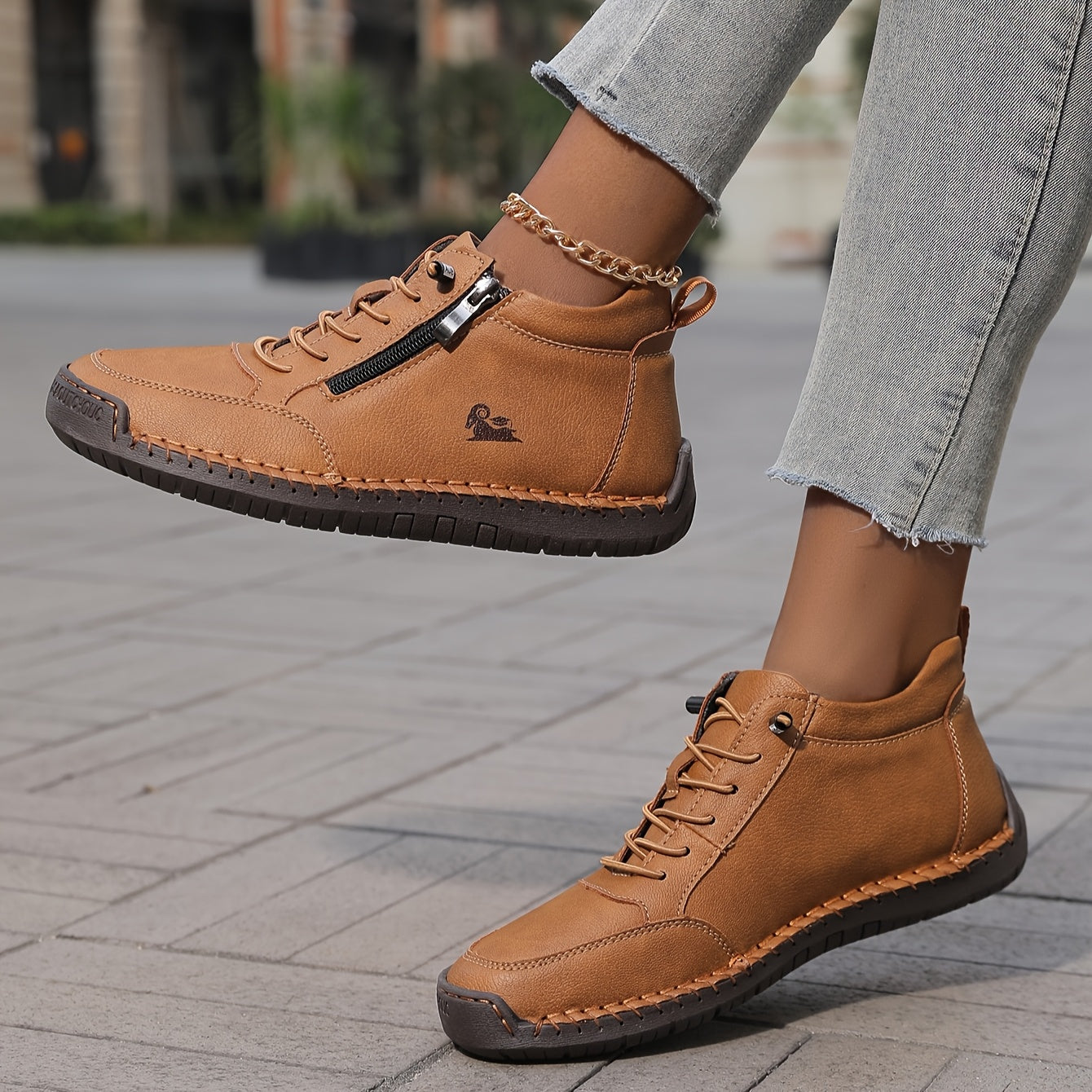 Damen Schnürschuhe Bequem mit Reißverschluss Komfort