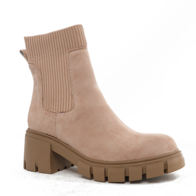Damen Stiefelette Warme Winterstiefel Wildleder Braun