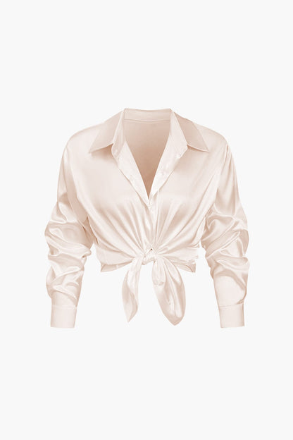 Elegante Bluse Langarm Seiden-Satin Damenbluse
