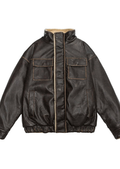 Lederjacke Lammfleece Gefüttert Unisex Stil