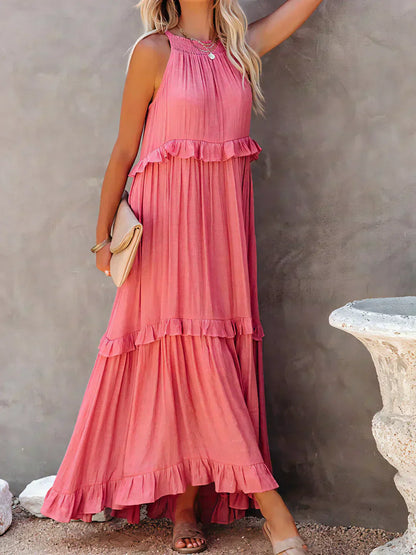 Sommer Maxikleid mit Volants Neckholder Damenkleid