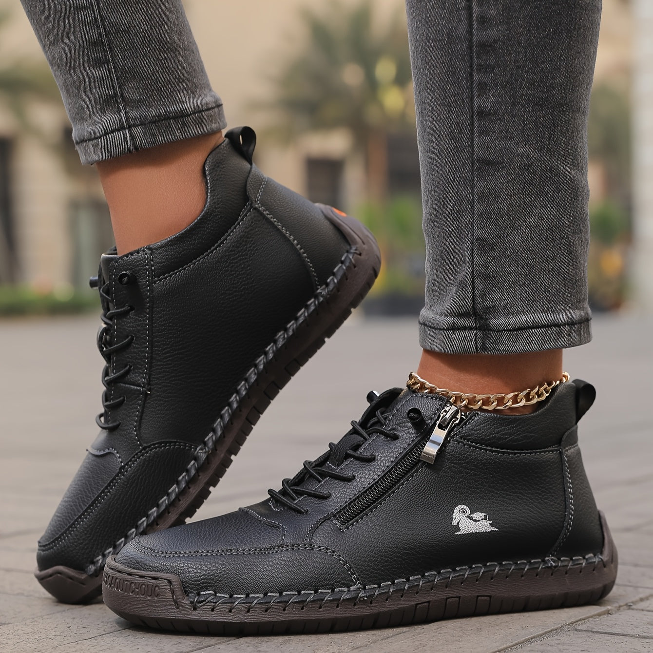 Damen Schnürschuhe Bequem mit Reißverschluss Komfort
