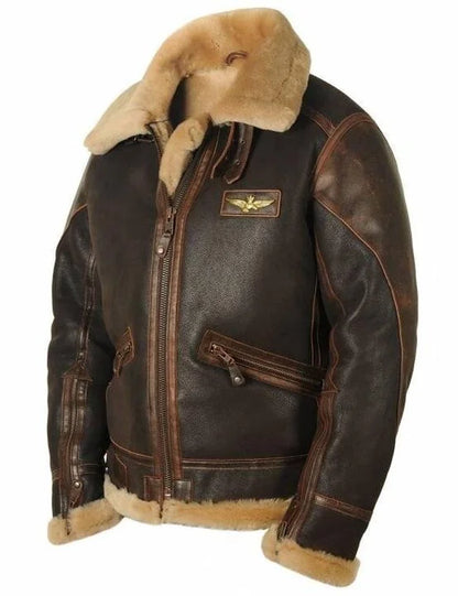Leder Pilotenjacke Herren Klassisch Schwarz