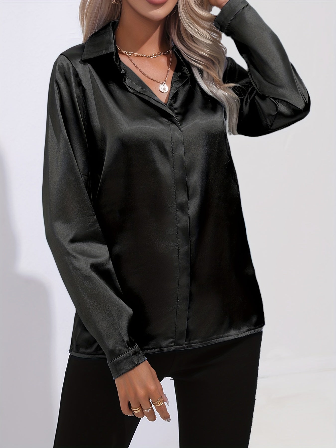 Damenhemd Satin Elegantes Langarm Oberteil