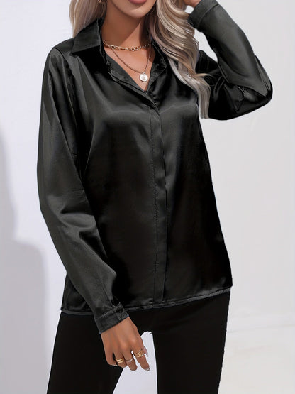 Damenhemd Satin Elegantes Langarm Oberteil