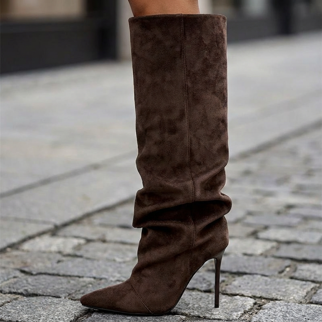 Hohe Wildleder Stiefel Damen Stilettoabsatz Schmal - BerlinGlamour