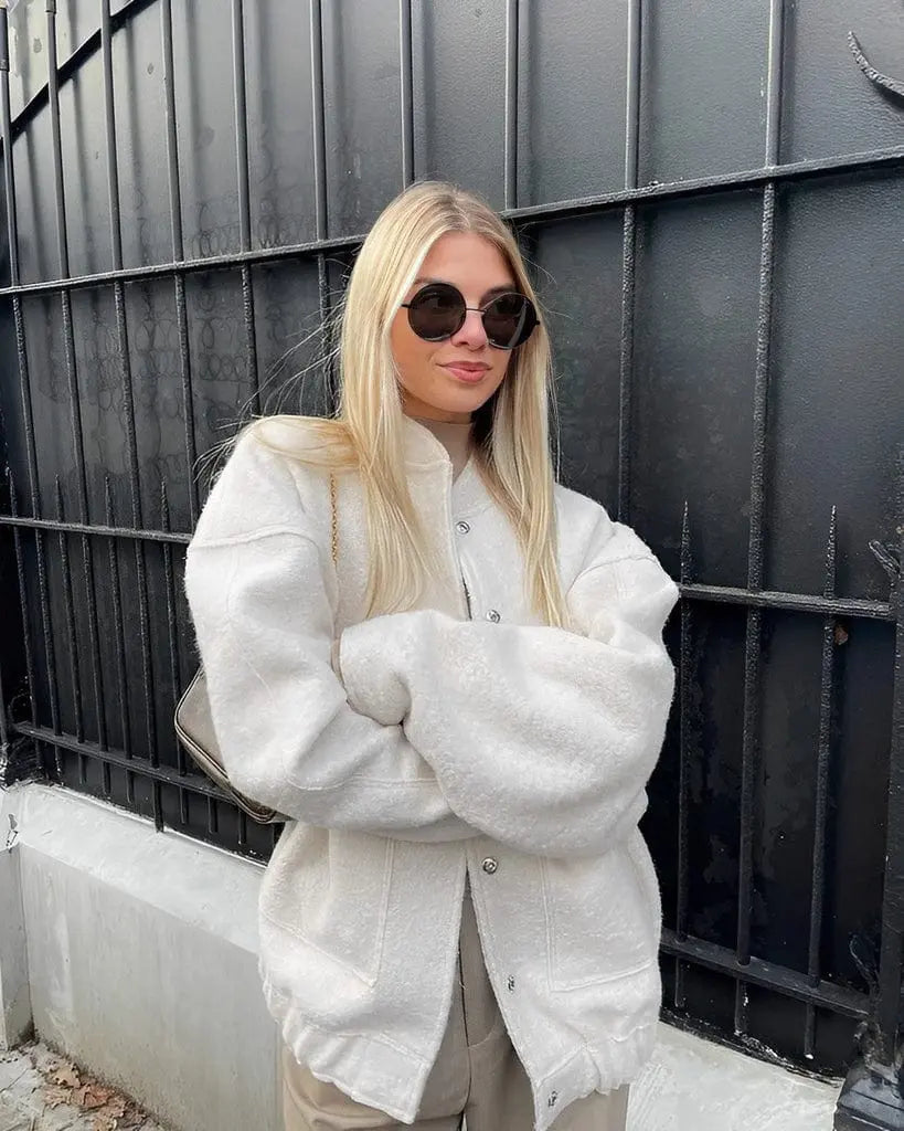 Übergroßer Fleece-Bomberjacke mit Druckknöpfen Oversized - BerlinGlamour
