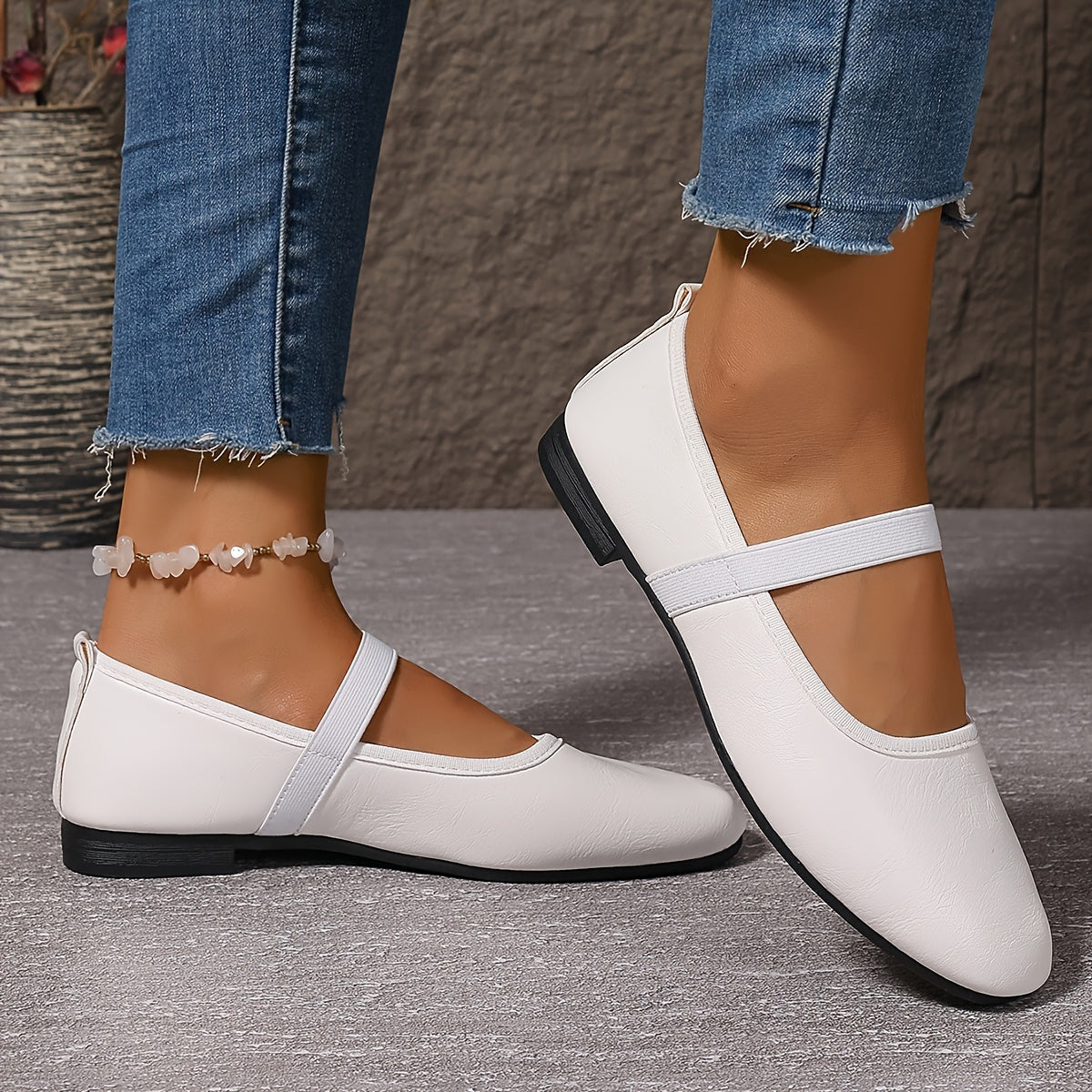 Elegante Weiße Ballerinas Mary Jane Schuhe Damen