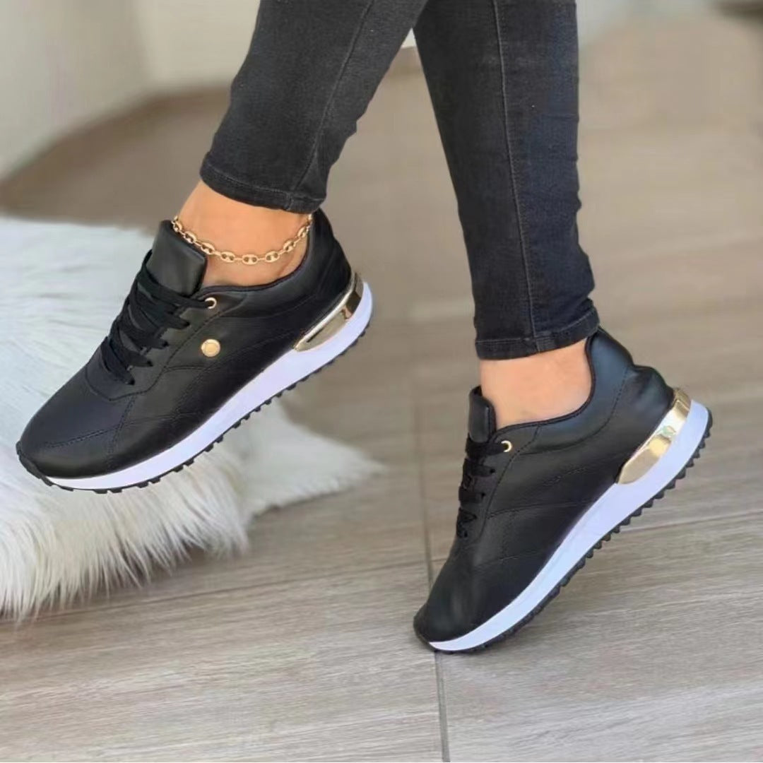 Leder Sneaker Damen Bequem Sportlich Schwarz