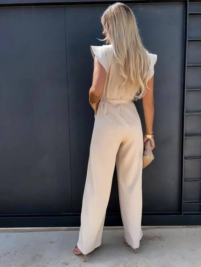 Eleganter Jumpsuit Damen Schmetterlingsärmel Mit Gürtel