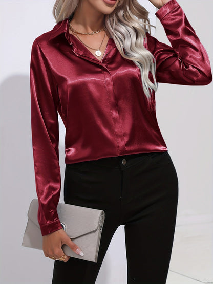 Damenhemd Satin Elegantes Langarm Oberteil