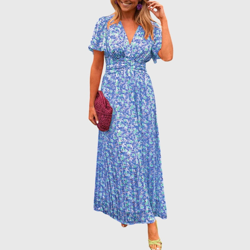 Damen Maxikleid Blumenmuster Sommer Kurzärmlig
