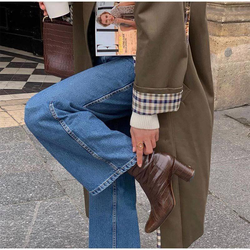 Damen Trenchcoat Lang Wasserfest Kariert Wintermantel