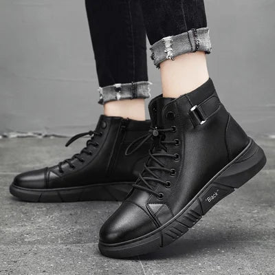 Echtleder-Stiefel Schwarz Lässig Damenstiefel Winter