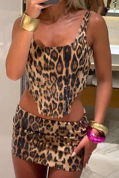 Leoprint Top und Minirock Set Damen Selbstbewusstes Outfit - BerlinGlamour
