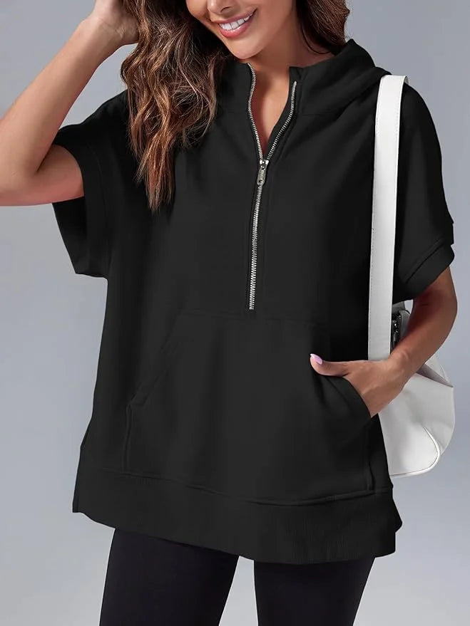 BerlinGlamour Kurzarm-Pullover mit Halb-Reißverschluss