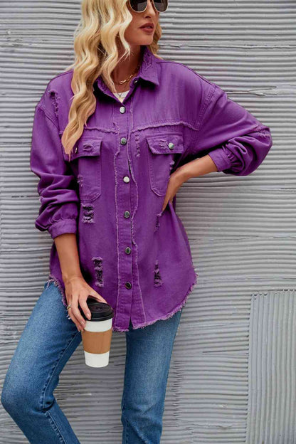 Rohsaum Denimjacke Zerrissen Trendig Frauenjacke