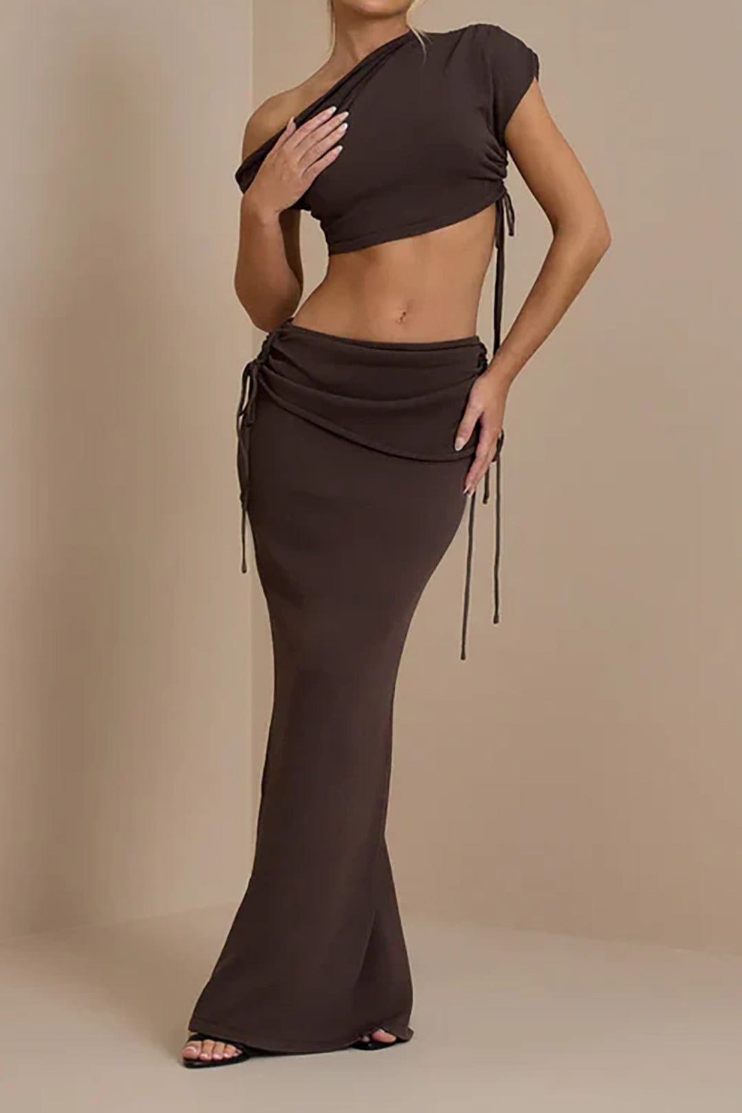 Asymmetrisches Set Damen One Shoulder Top Maxi Rock - BerlinGlamour