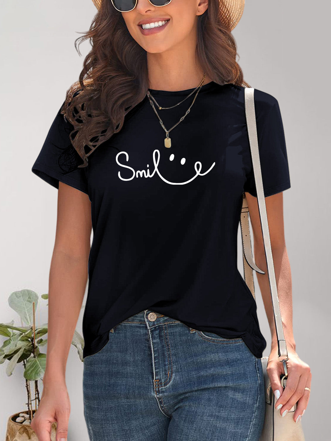 Kurzarm T-Shirt Frauen Rundhals Modern
