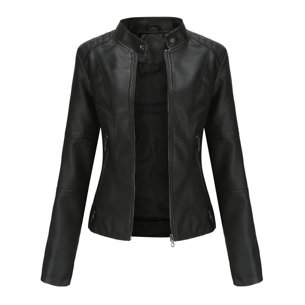 Lederjacke Biker Style Stehkragen Damen