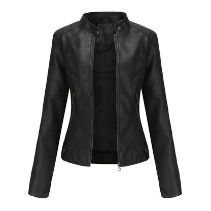 Lederjacke Biker Style Stehkragen Damen