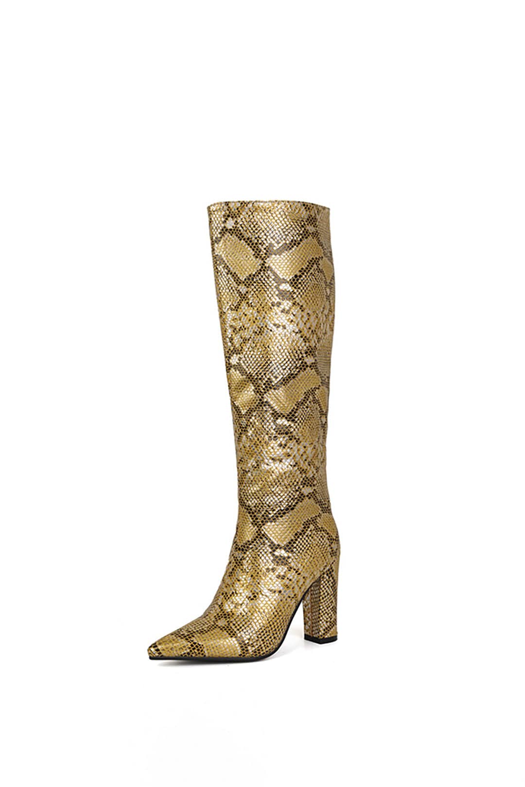 Goldene Stiefel Schlangenleder Optik Elegant Damen