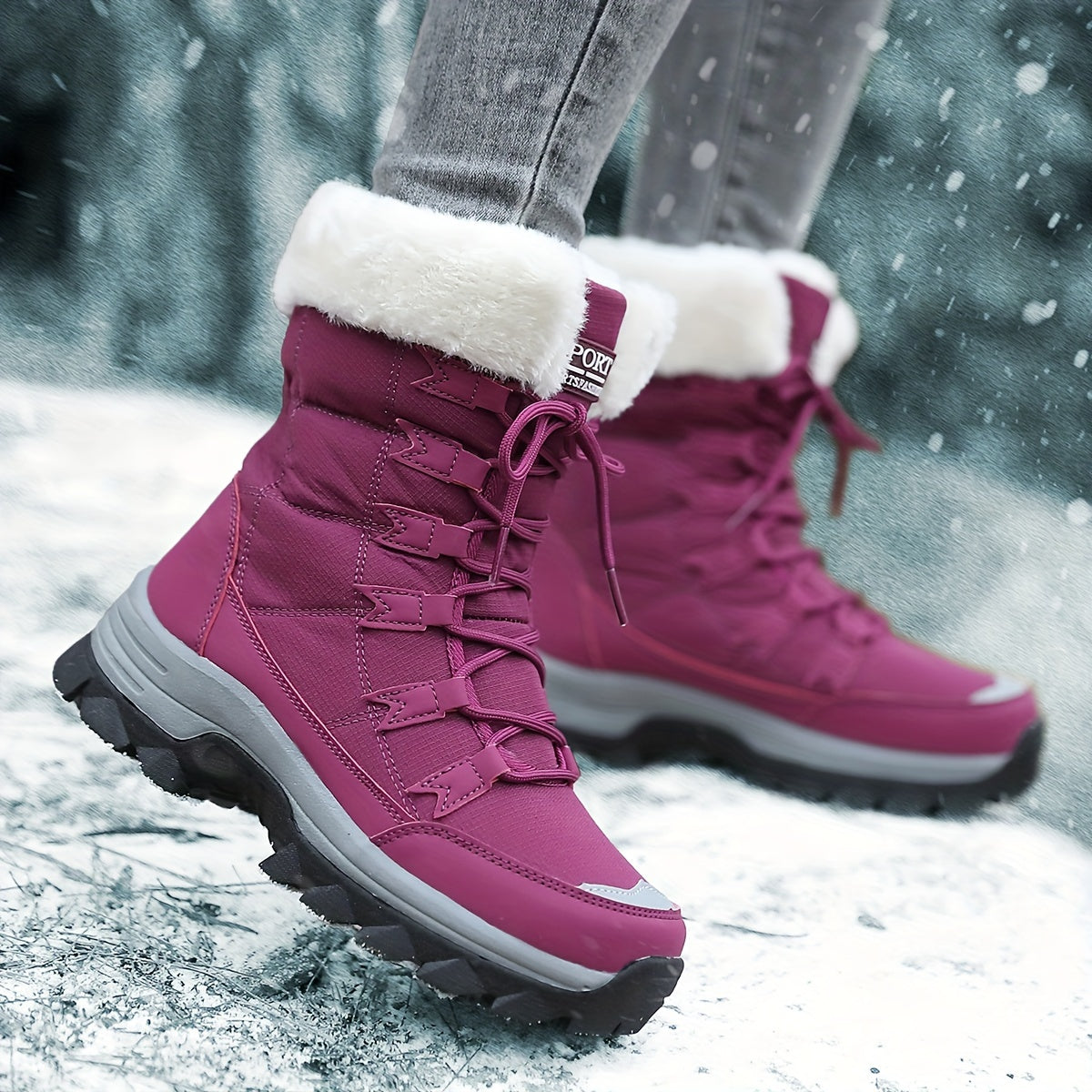 Damen Winterstiefel Warm Fellkragen Schnee