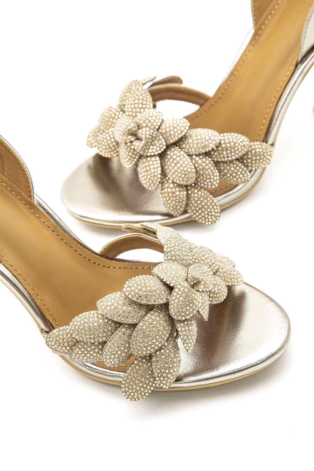 Goldene Slingback Sandalen mit Strasssteinen Hochzeitsschuhe Elegant